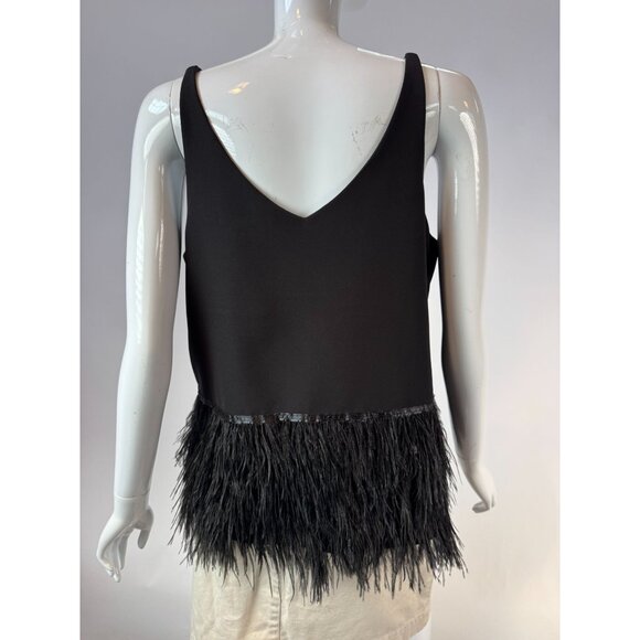 Romeo + Juliet Couture Black Feather Fringe V-Neck Tank Top L - Picture 15 of 16